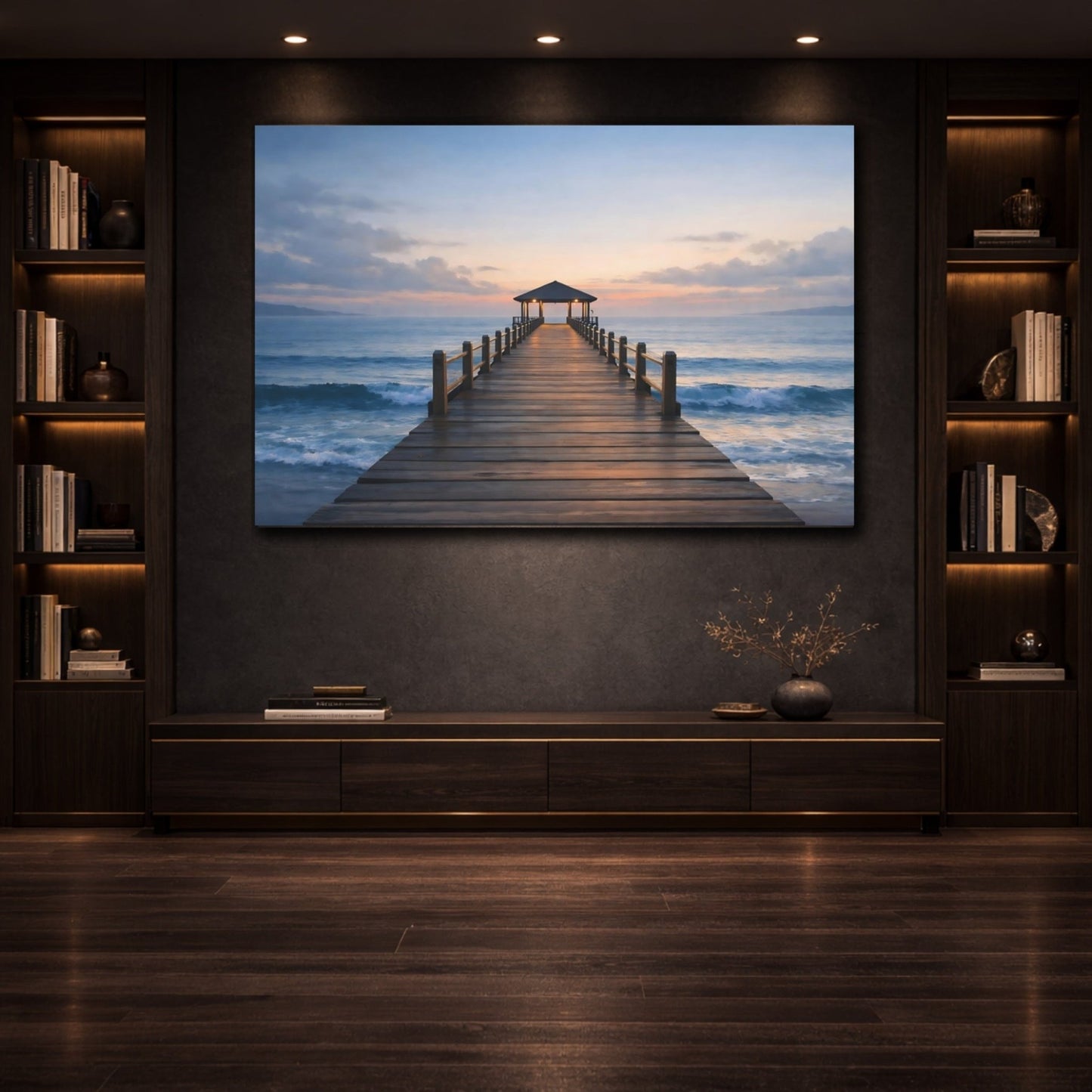 Nature Ocean Pier Coastal Sunset - Canvas Wall Art Print - YesArtYes