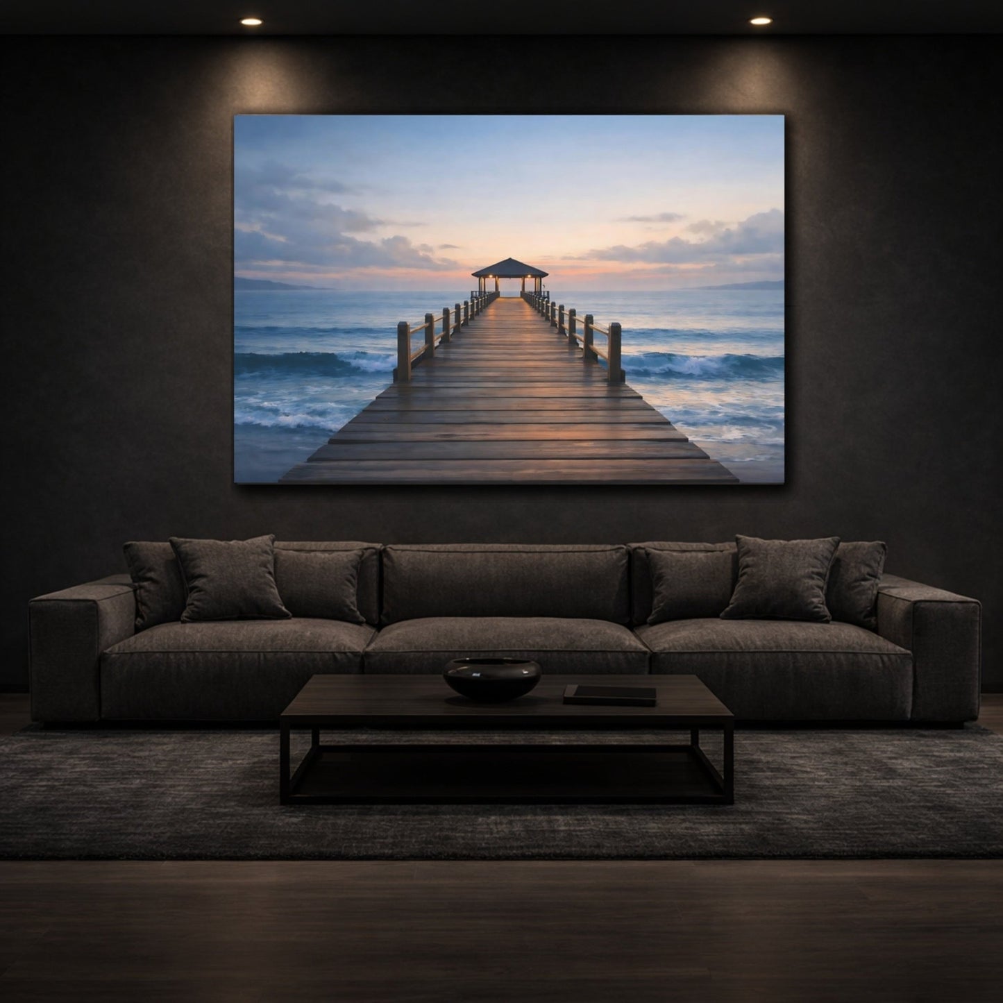 Nature Ocean Pier Coastal Sunset - Canvas Wall Art Print - YesArtYes