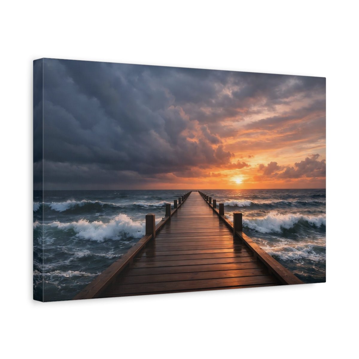 Nature Ocean Pier Orange And Blue - Canvas Wall Art Print - YesArtYes