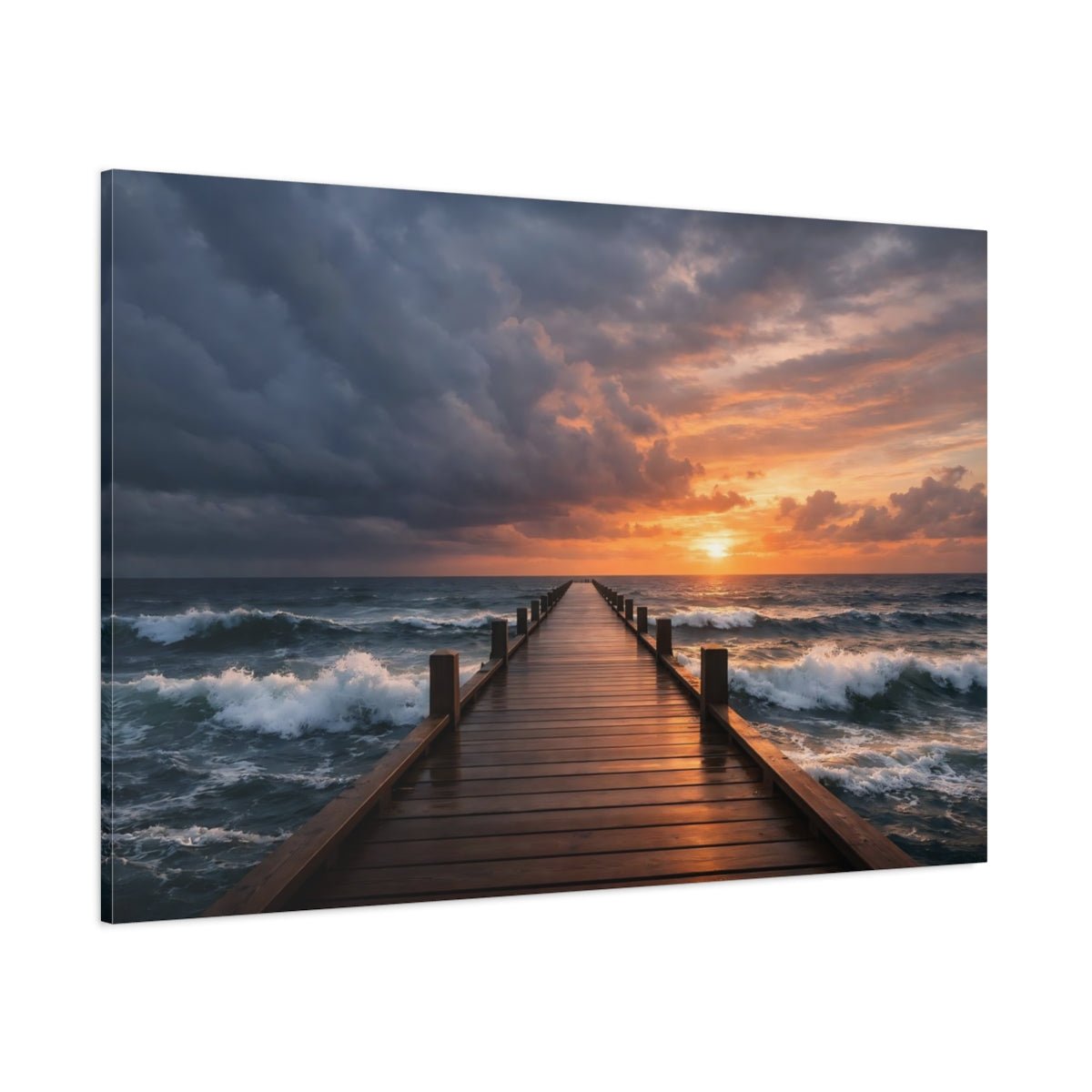 Nature Ocean Pier Orange And Blue - Canvas Wall Art Print - YesArtYes