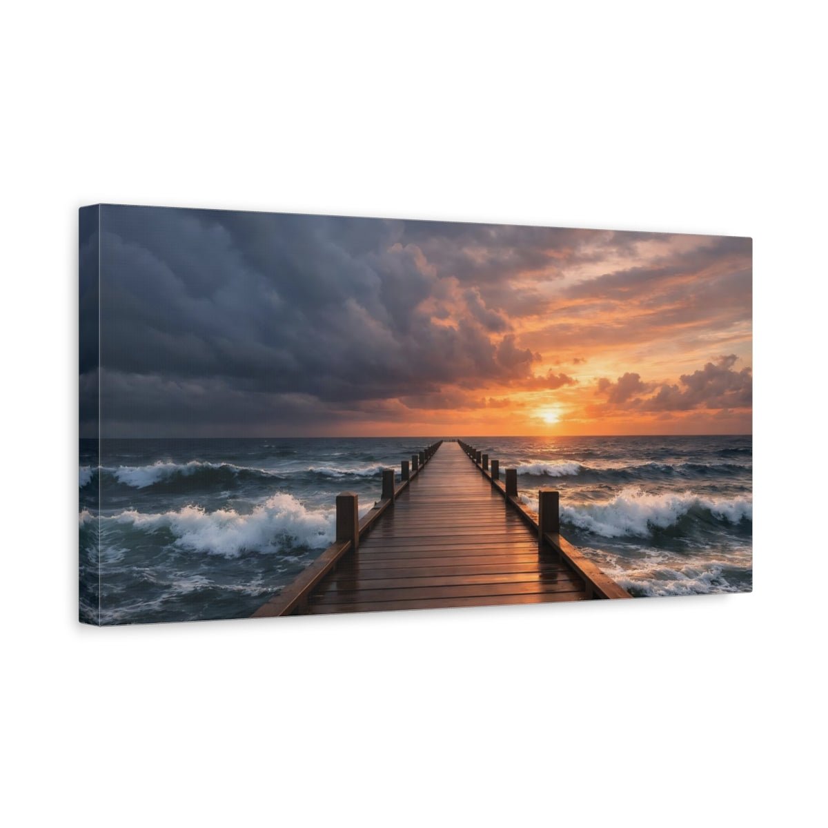 Nature Ocean Pier Sunset - Canvas Wall Art Print - YesArtYes
