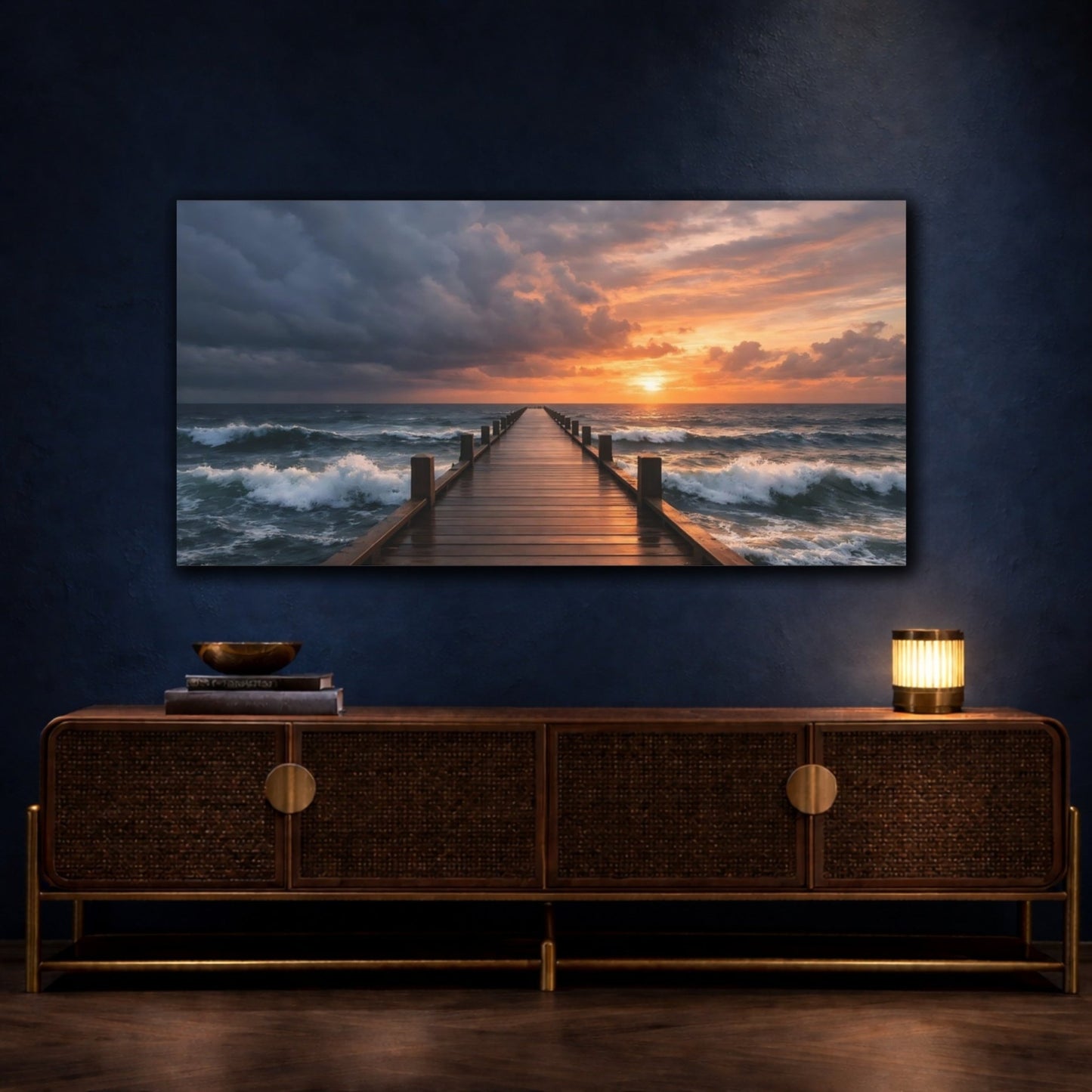 Nature Ocean Pier Sunset - Canvas Wall Art Print - YesArtYes
