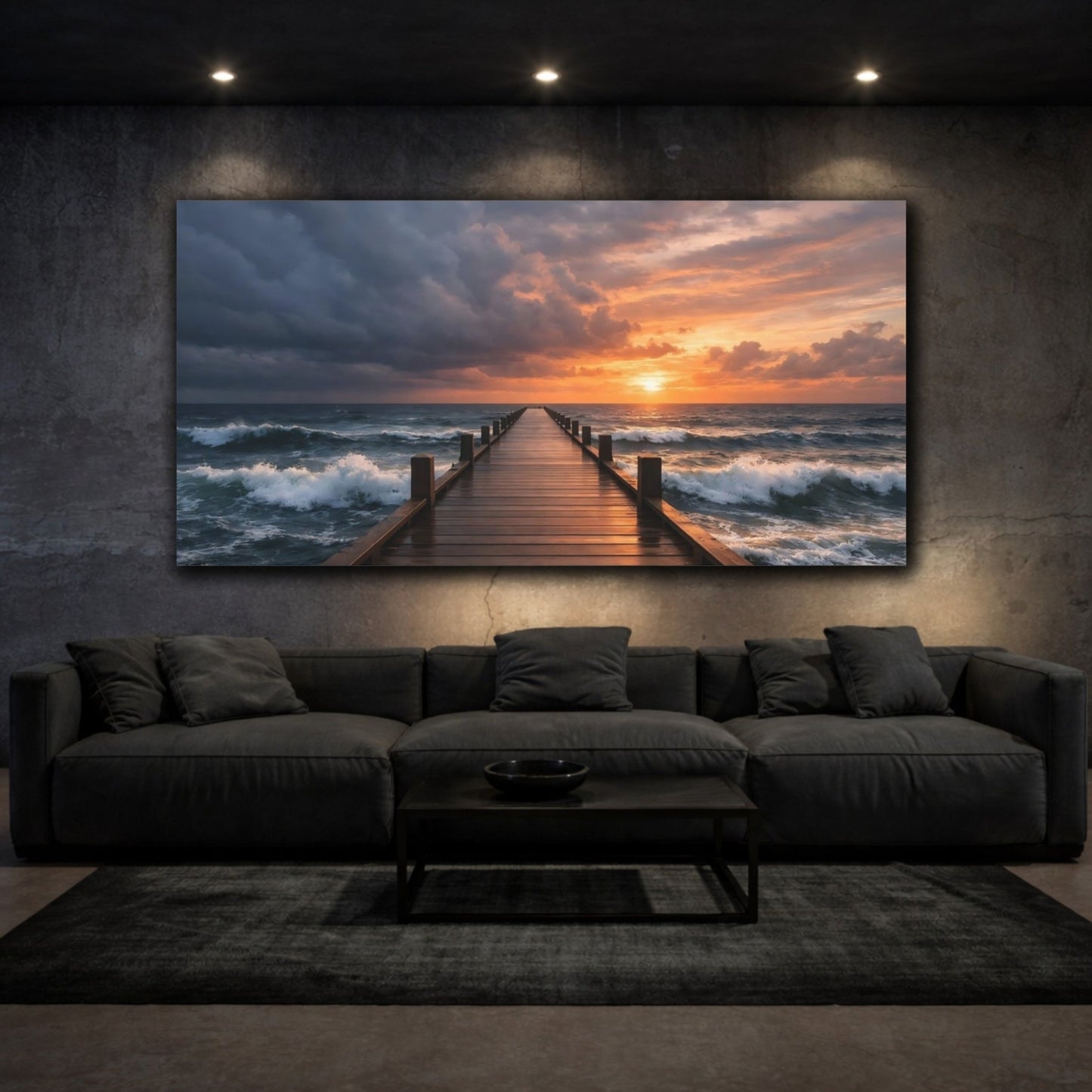Nature Ocean Pier Sunset - Canvas Wall Art Print - YesArtYes