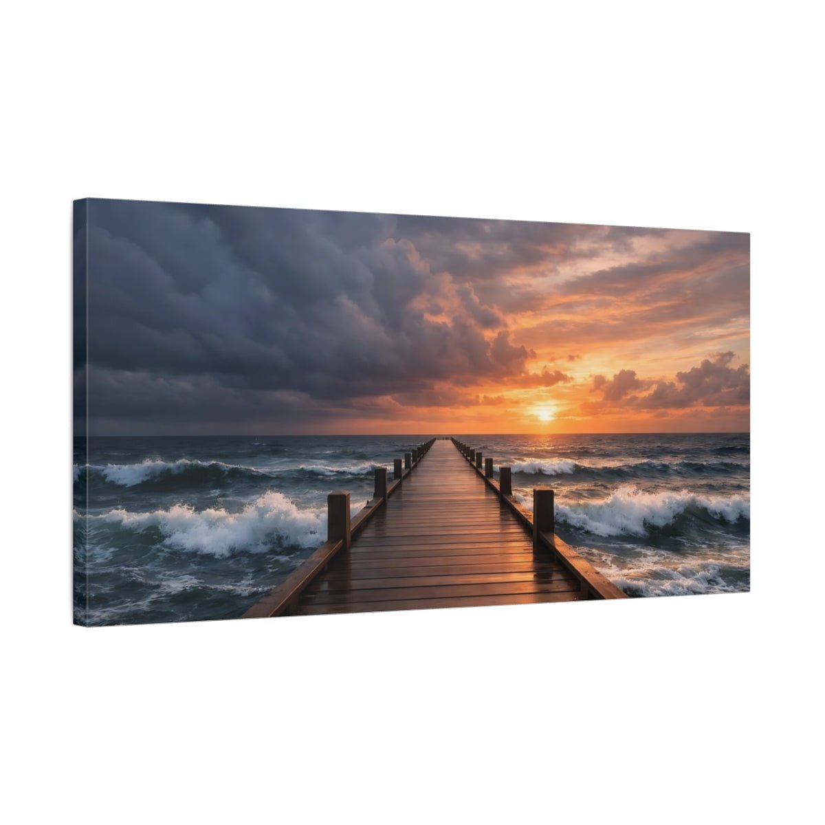 Nature Ocean Pier Sunset - Canvas Wall Art Print - YesArtYes