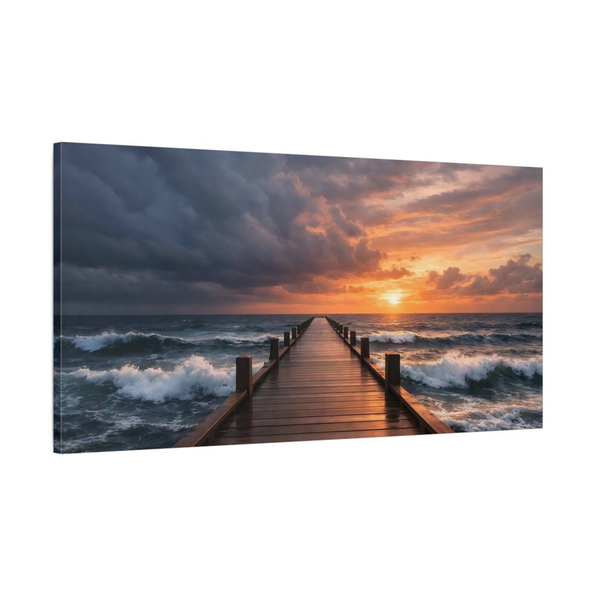 Nature Ocean Pier Sunset - Canvas Wall Art Print - YesArtYes