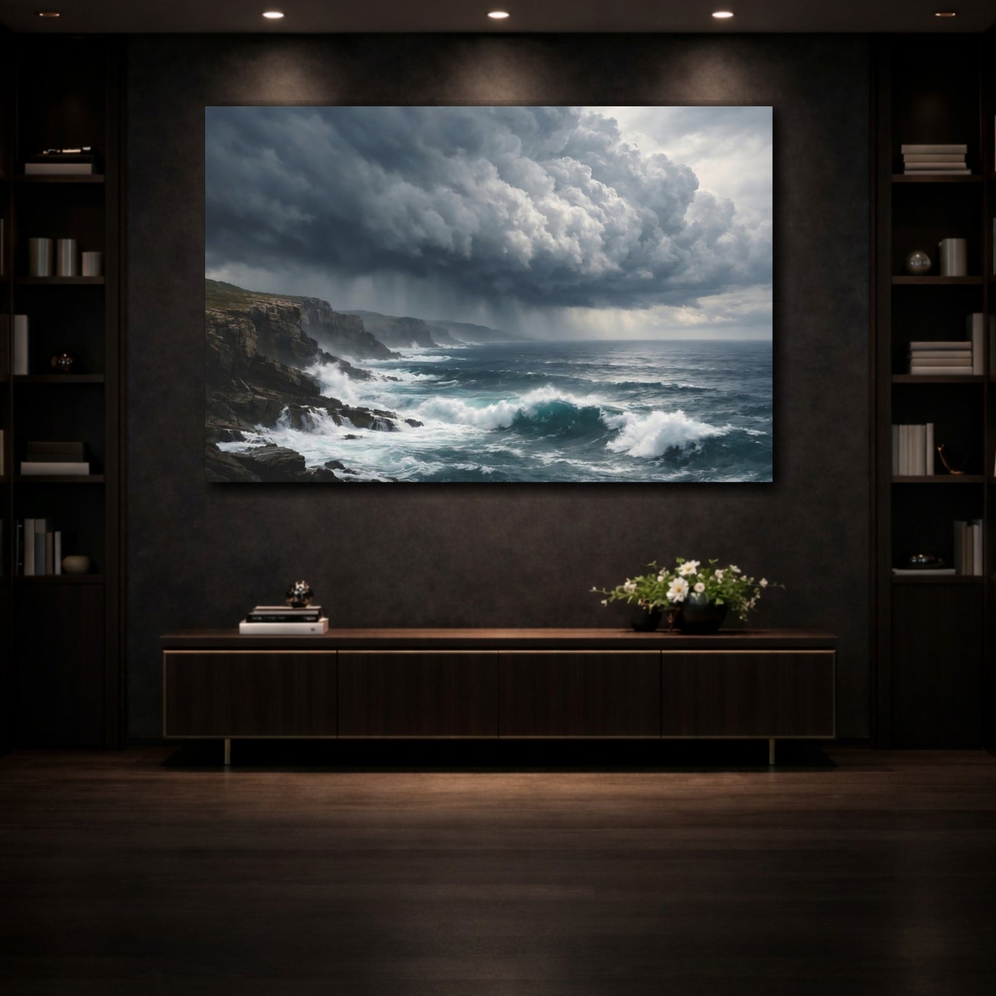 Mockup 3. Nature Ocean Storm Dark Ocean Seascape shown as stretched canvas wall art