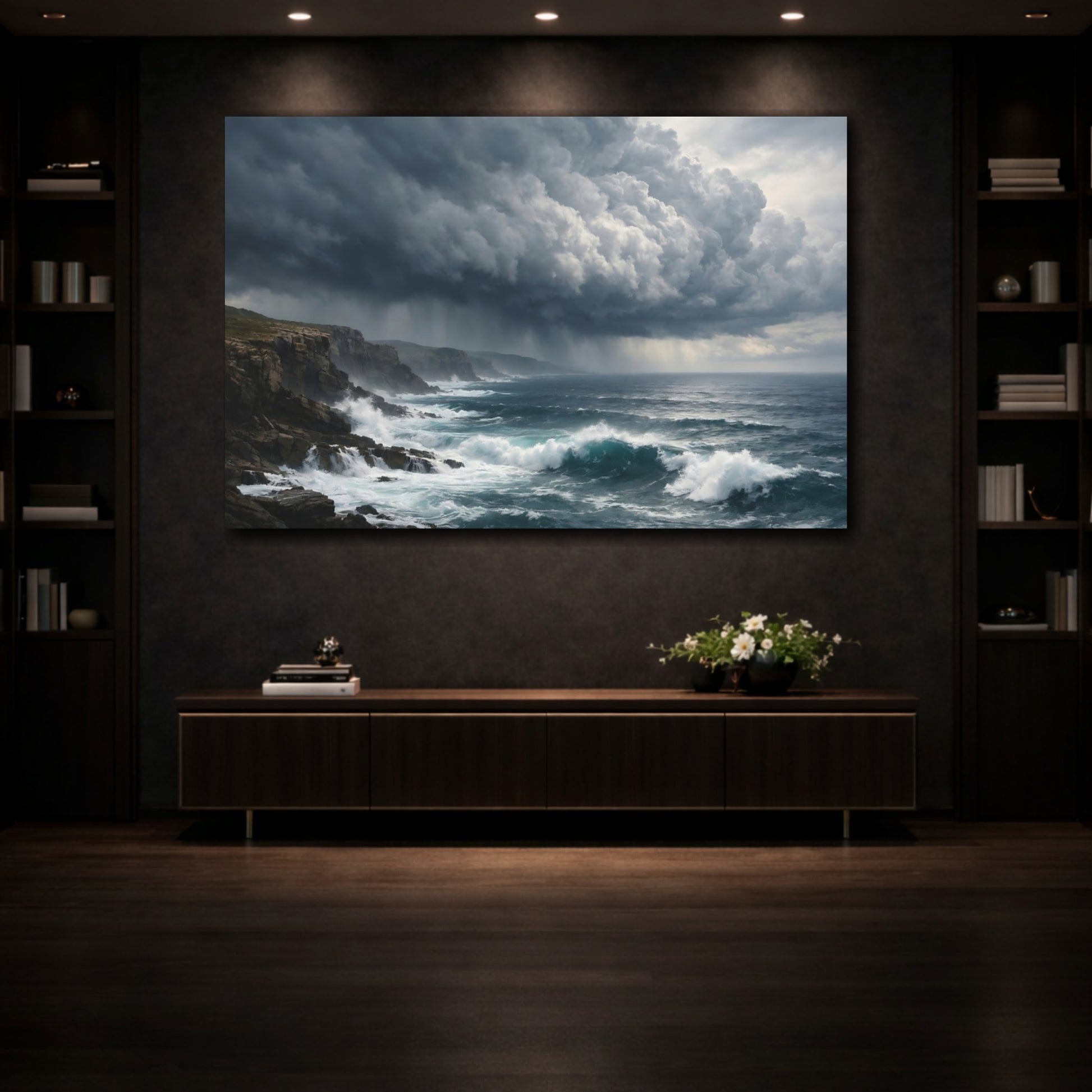 Mockup 3. Nature Ocean Storm Dark Ocean Seascape shown as stretched canvas wall art