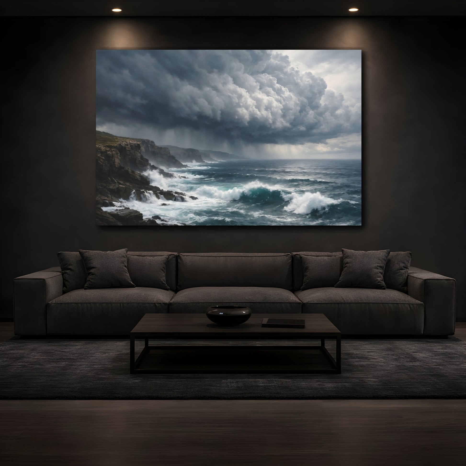 Mockup 4. Nature Ocean Storm Dark Ocean Seascape shown as stretched canvas wall art