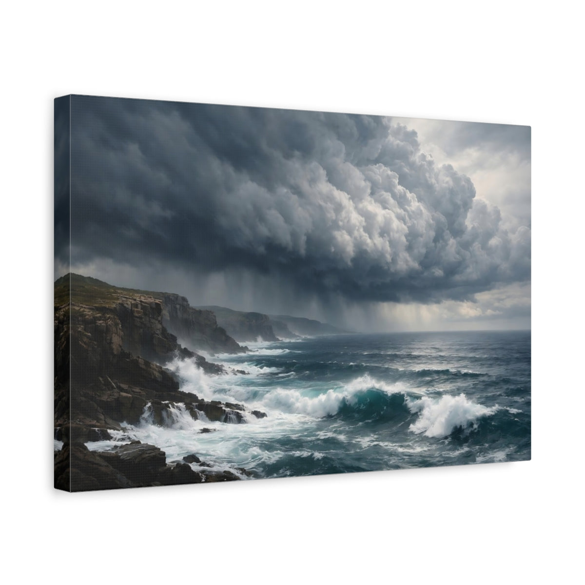 Side Mockup 4. Nature Ocean Storm Dark Ocean Seascape shown as stretched canvas wall art