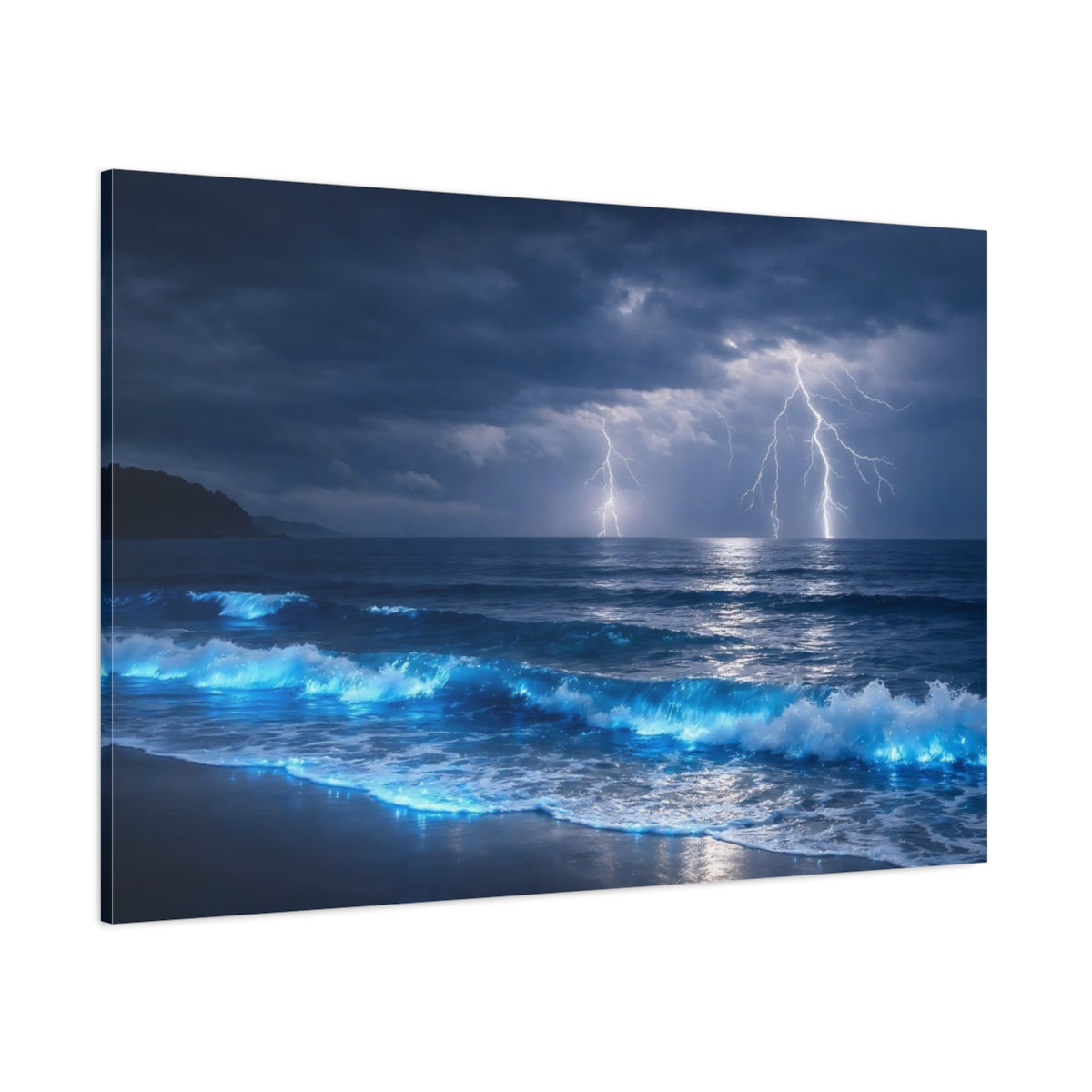 Side Mockup 1. Nature Ocean Storm Stormy Ocean shown as stretched canvas wall art