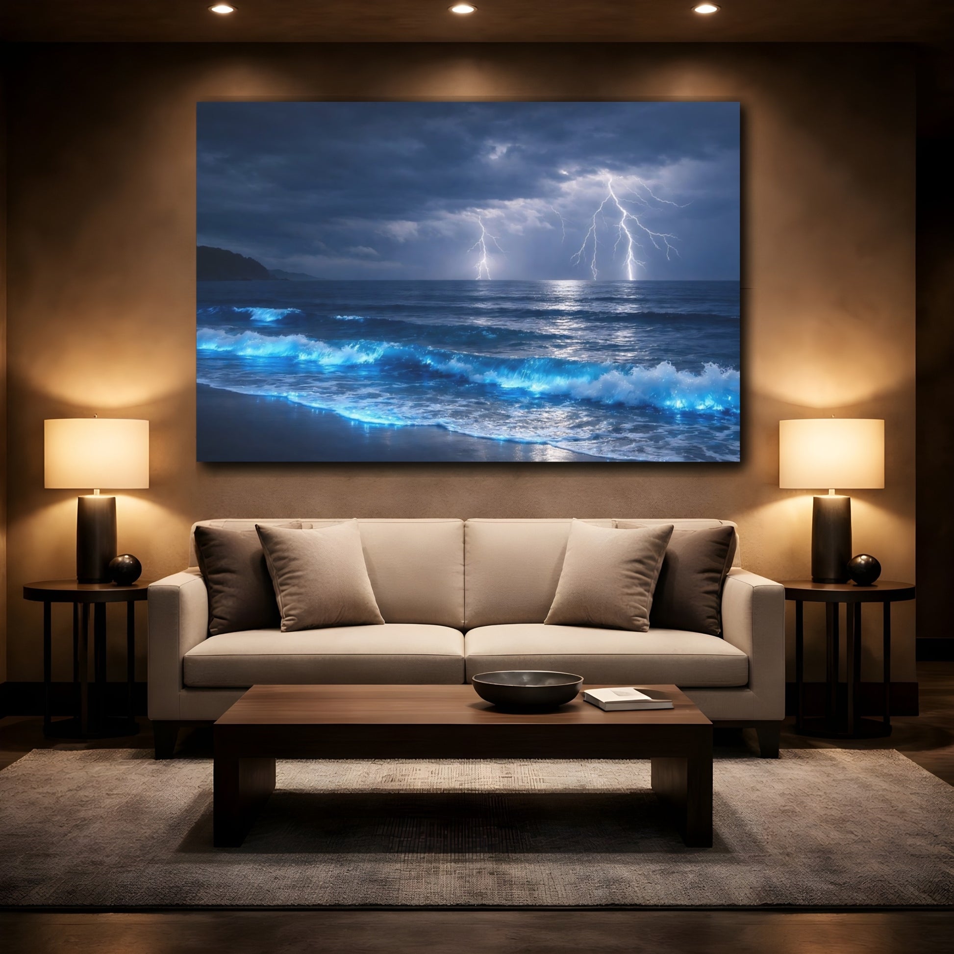 Mockup 2. Nature Ocean Storm Stormy Ocean shown as stretched canvas wall art