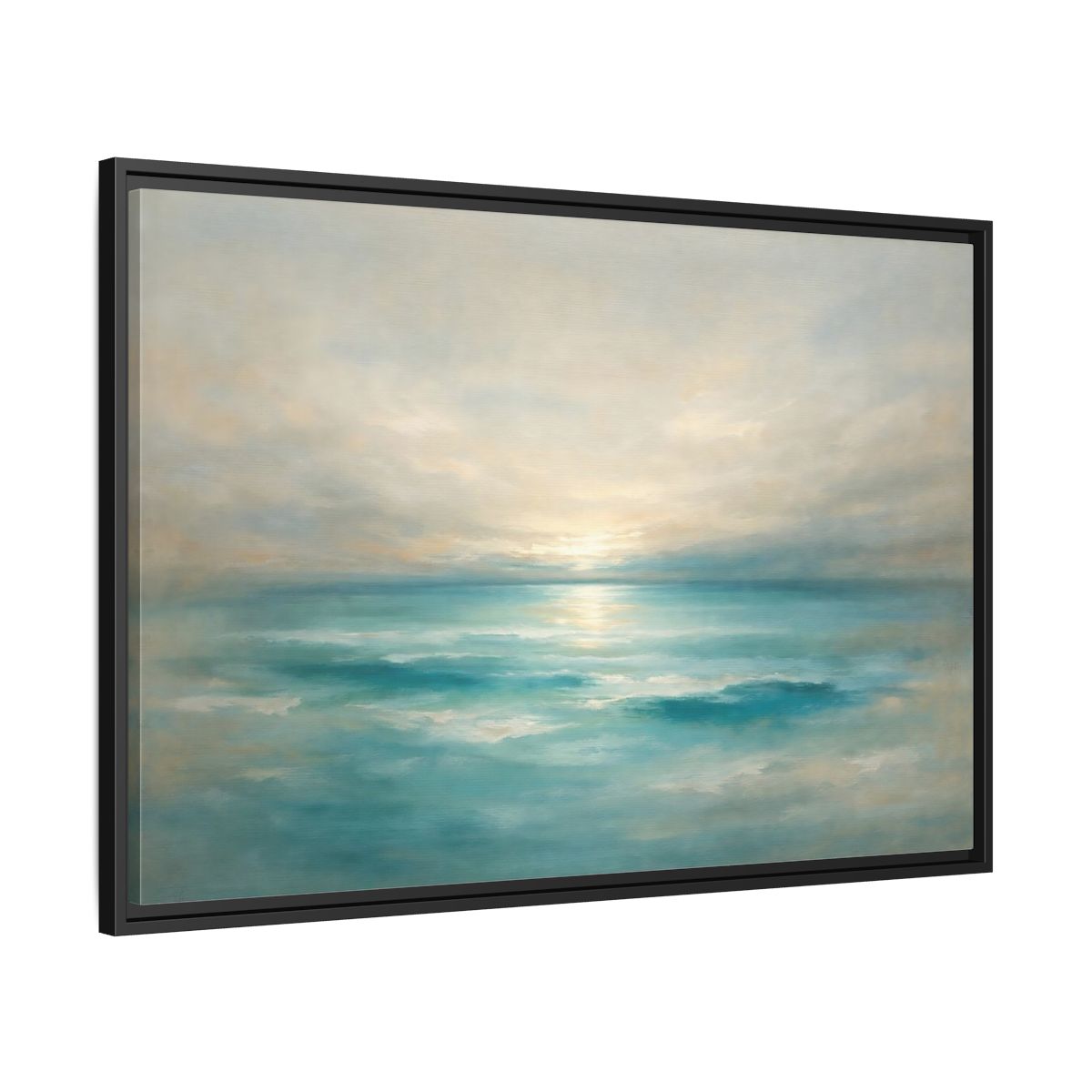 Side Mockup 13. Nature Ocean Sunrise Teal Ocean Sunrise shown as stretched canvas wall art