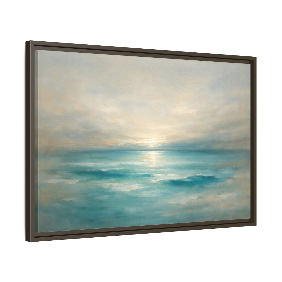 Side Mockup 11. Nature Ocean Sunrise Teal Ocean Sunrise shown as stretched canvas wall art