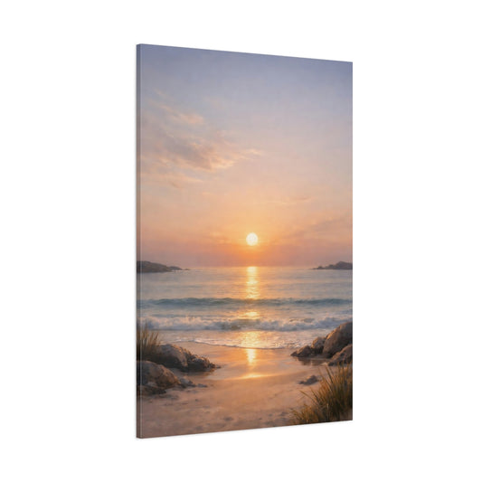 Main Mockup. Nature Ocean Sunset Beach Sunset shown as stretched canvas wall art