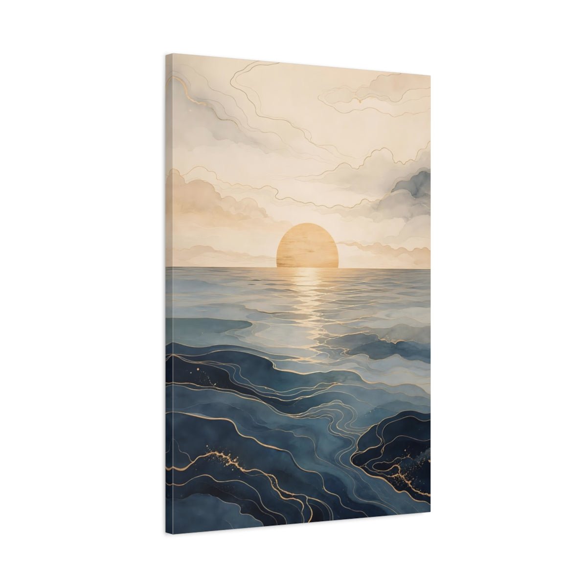 Nature Ocean Sunset Blue And Gold Canvas Print – Living Room, Large Wall - YesArtYes