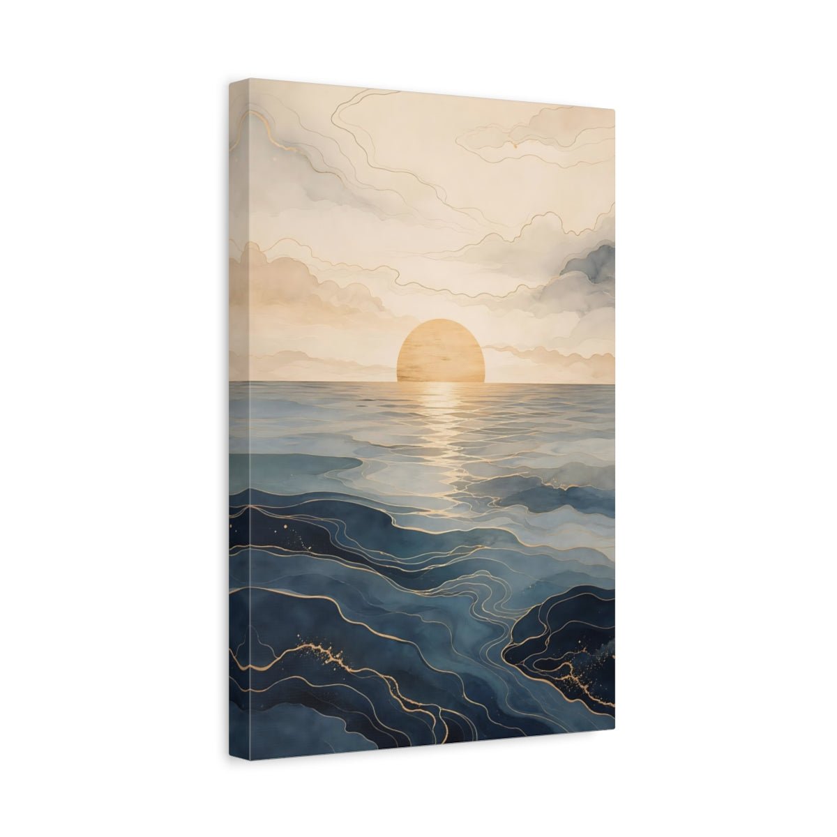 Nature Ocean Sunset Blue And Gold Canvas Print – Living Room, Large Wall - YesArtYes