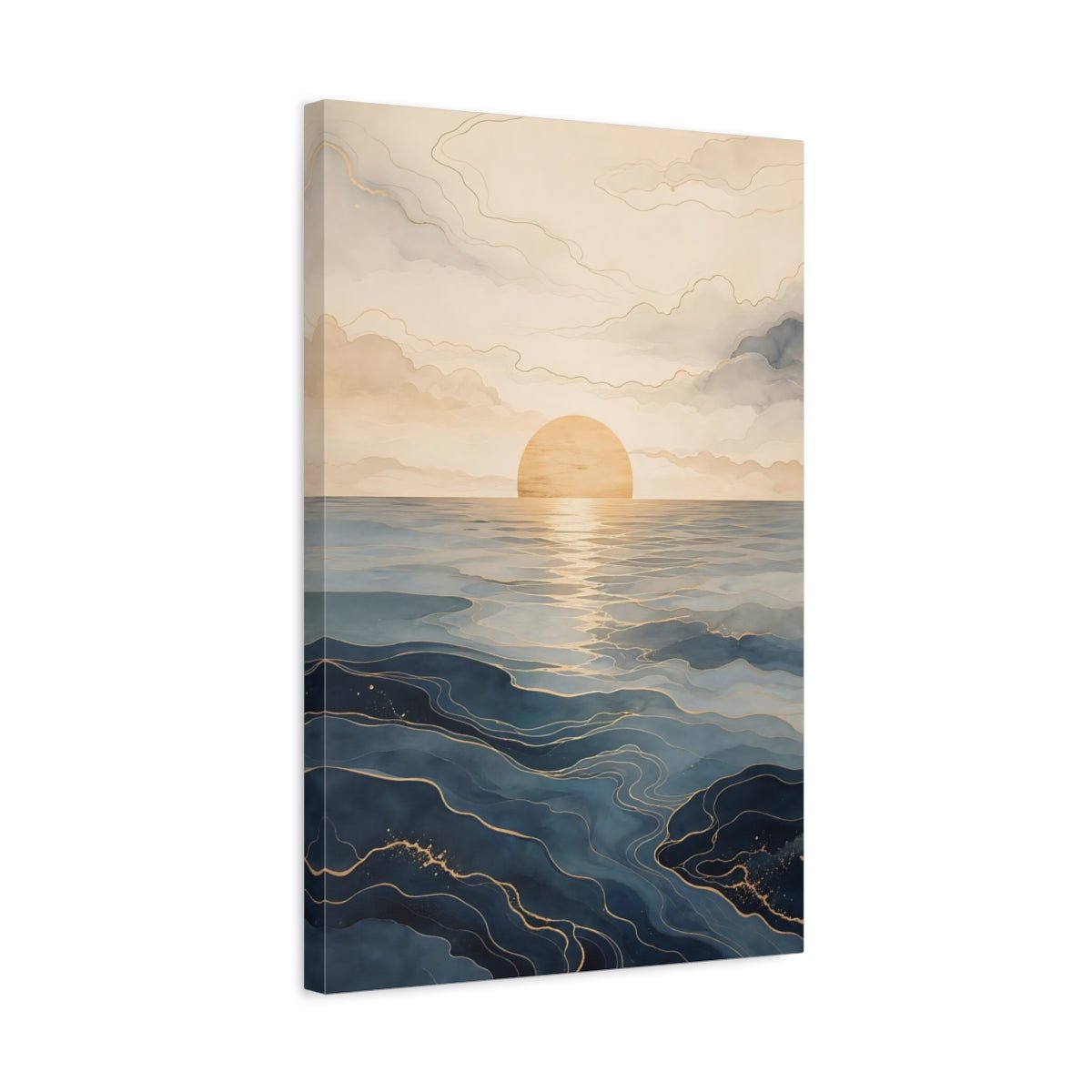 Nature Ocean Sunset Blue And Gold Canvas Print – Living Room, Large Wall - YesArtYes