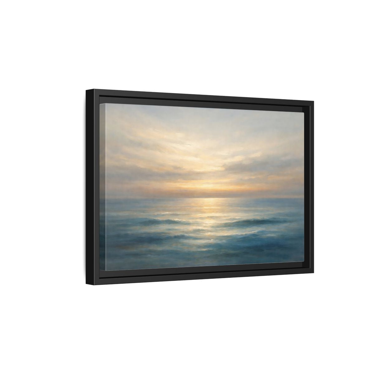 Side Mockup 6. Nature Ocean Sunset Blue And Gold shown as stretched canvas wall art
