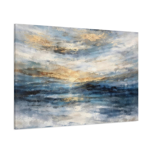 Nature Ocean Sunset Blue Gold Abstract shown as stretched canvas wall art