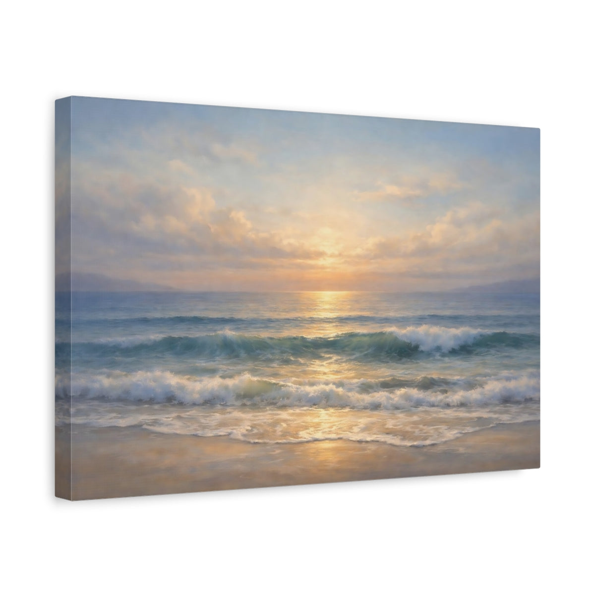 Side Mockup 4. Nature Ocean Sunset Ocean Sunset shown as stretched canvas wall art