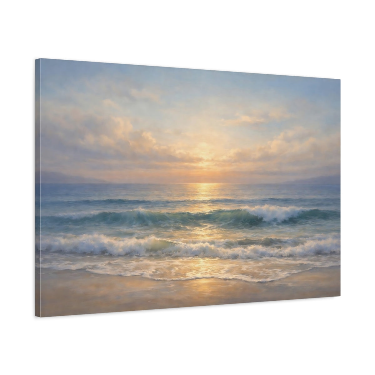 Side Mockup 1. Nature Ocean Sunset Ocean Sunset shown as stretched canvas wall art