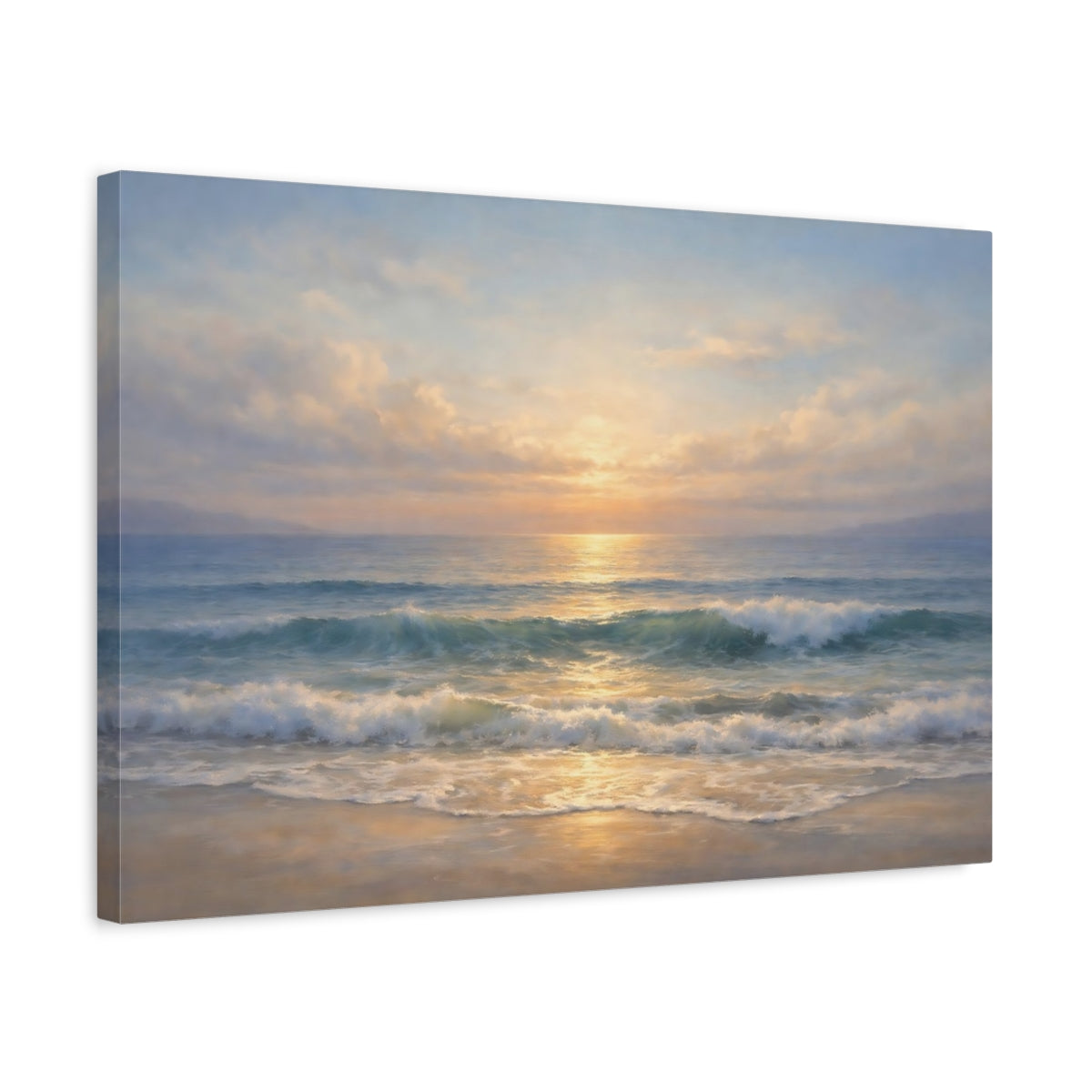 Side Mockup 3. Nature Ocean Sunset Ocean Sunset shown as stretched canvas wall art