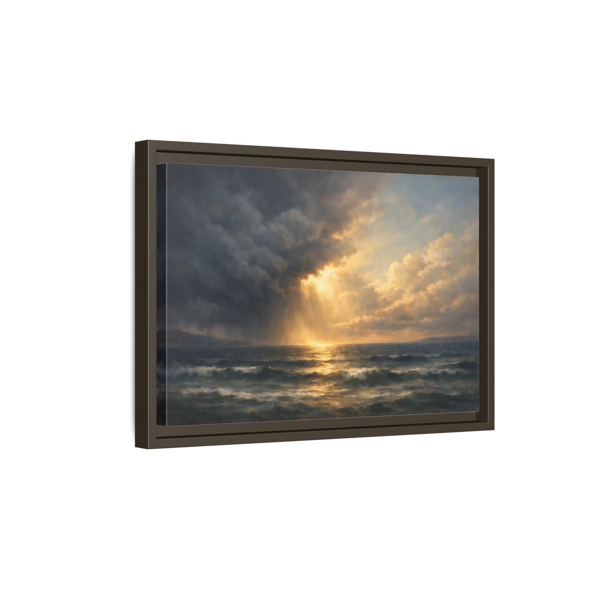 Side Mockup 5. Nature Ocean Ocean Sunset shown as stretched canvas wall art
