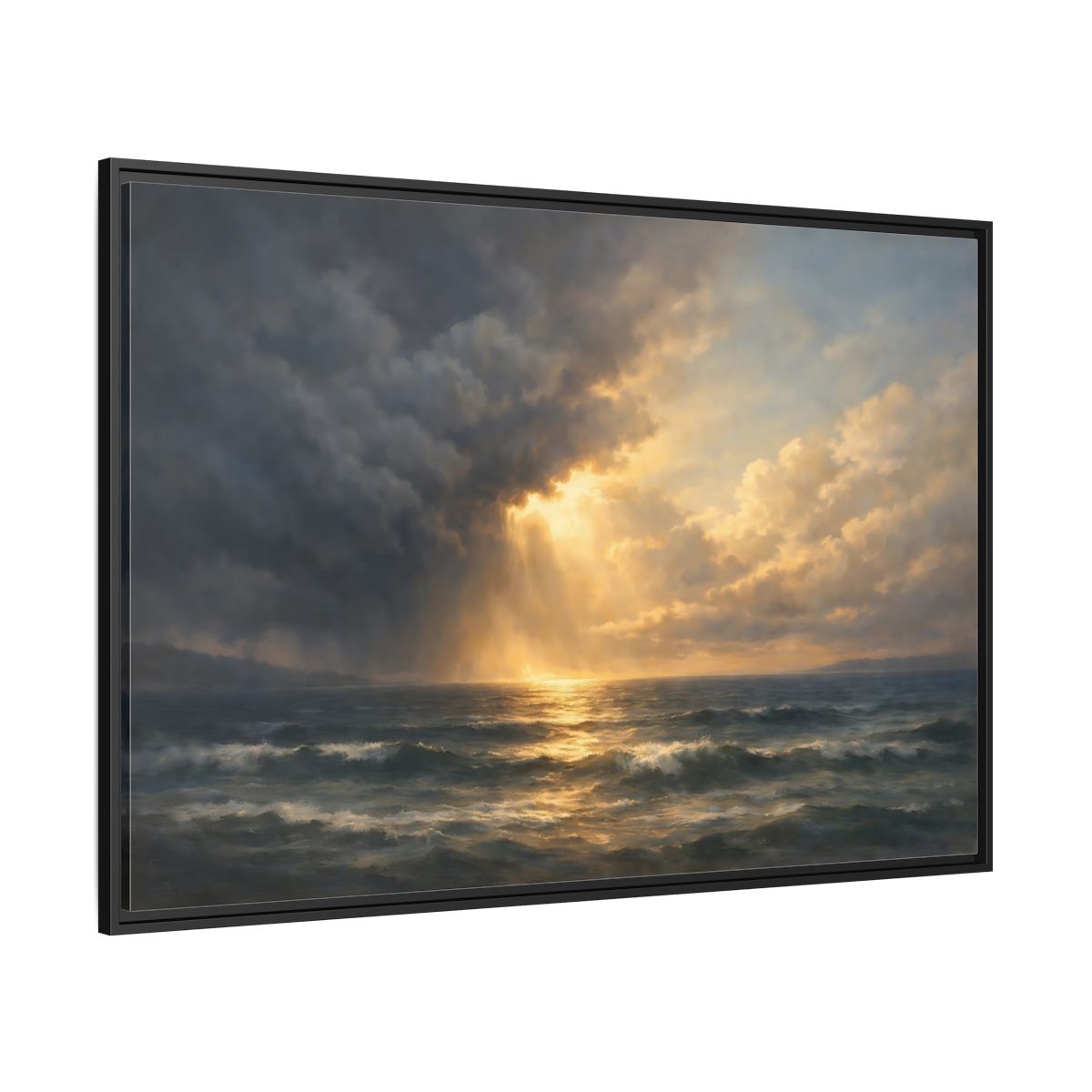 Side Mockup 12. Nature Ocean Ocean Sunset shown as stretched canvas wall art