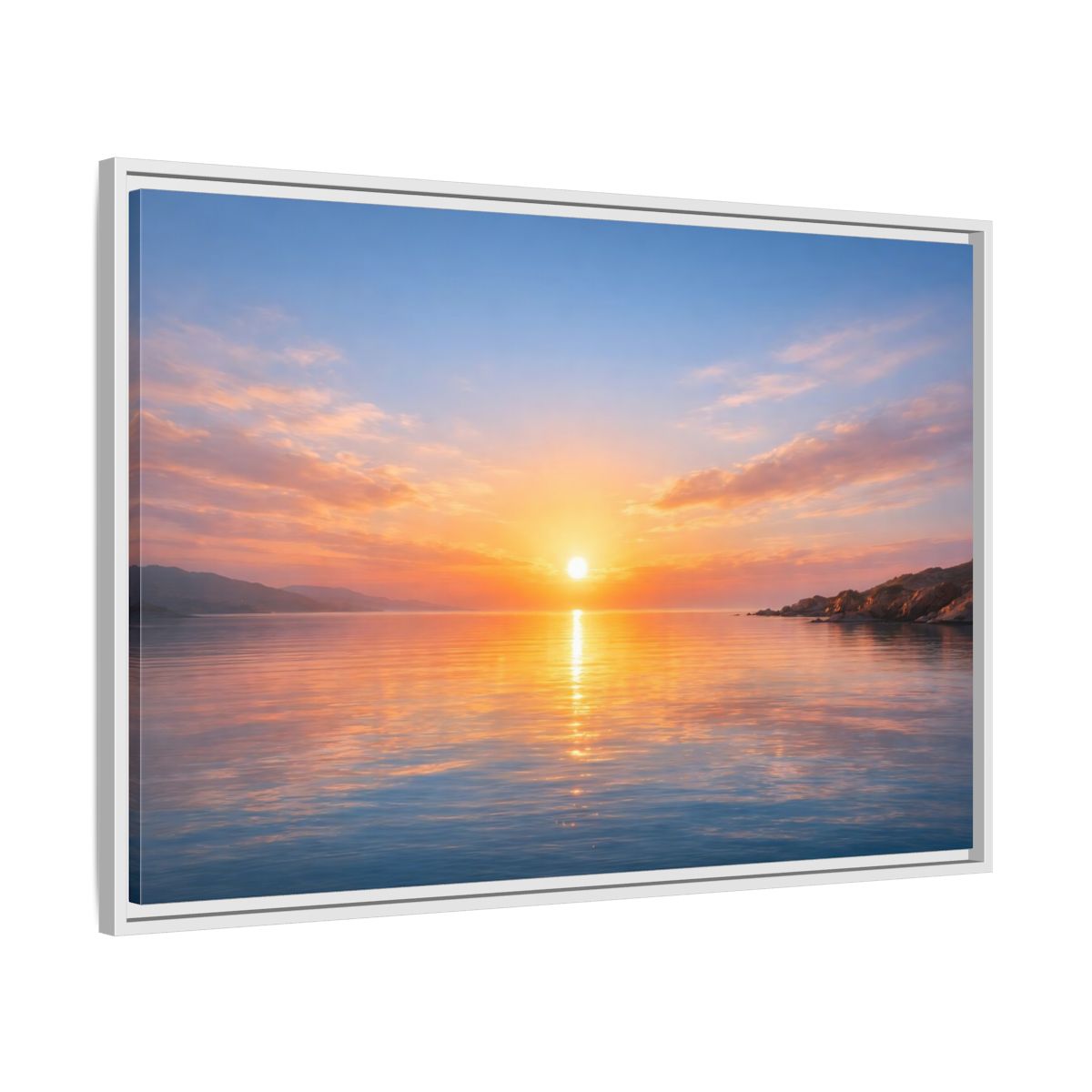 Side Mockup 8. Nature Ocean Sunset Ocean Sunset shown as stretched canvas wall art