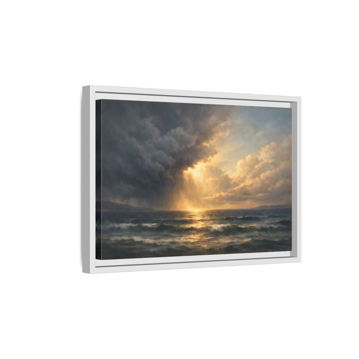 Side Mockup 4. Nature Ocean Ocean Sunset shown as stretched canvas wall art