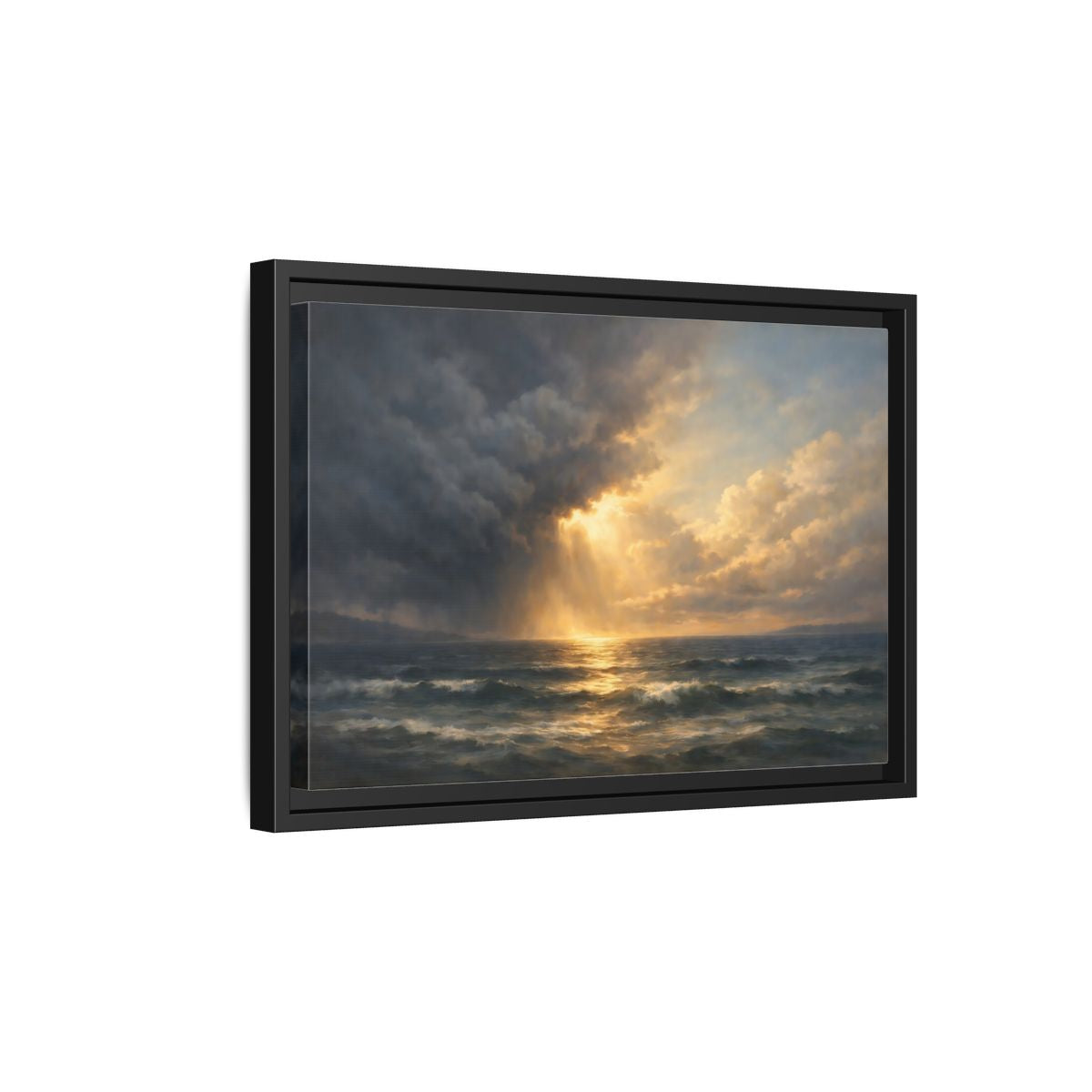 Side Mockup 6. Nature Ocean Ocean Sunset shown as stretched canvas wall art