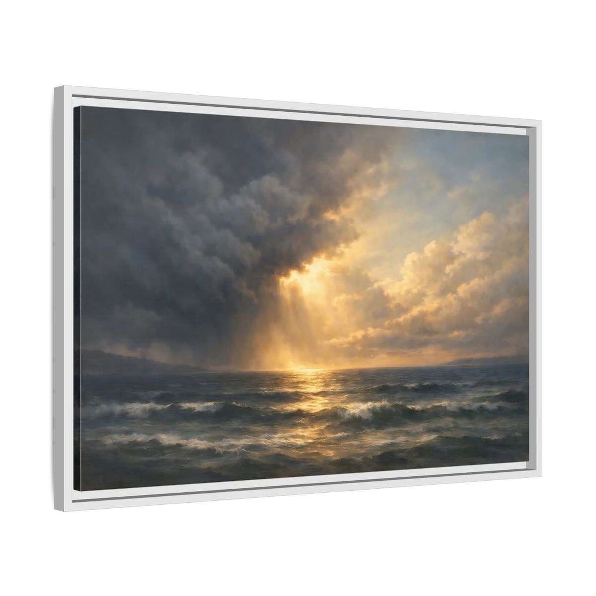 Side Mockup 10. Nature Ocean Ocean Sunset shown as stretched canvas wall art