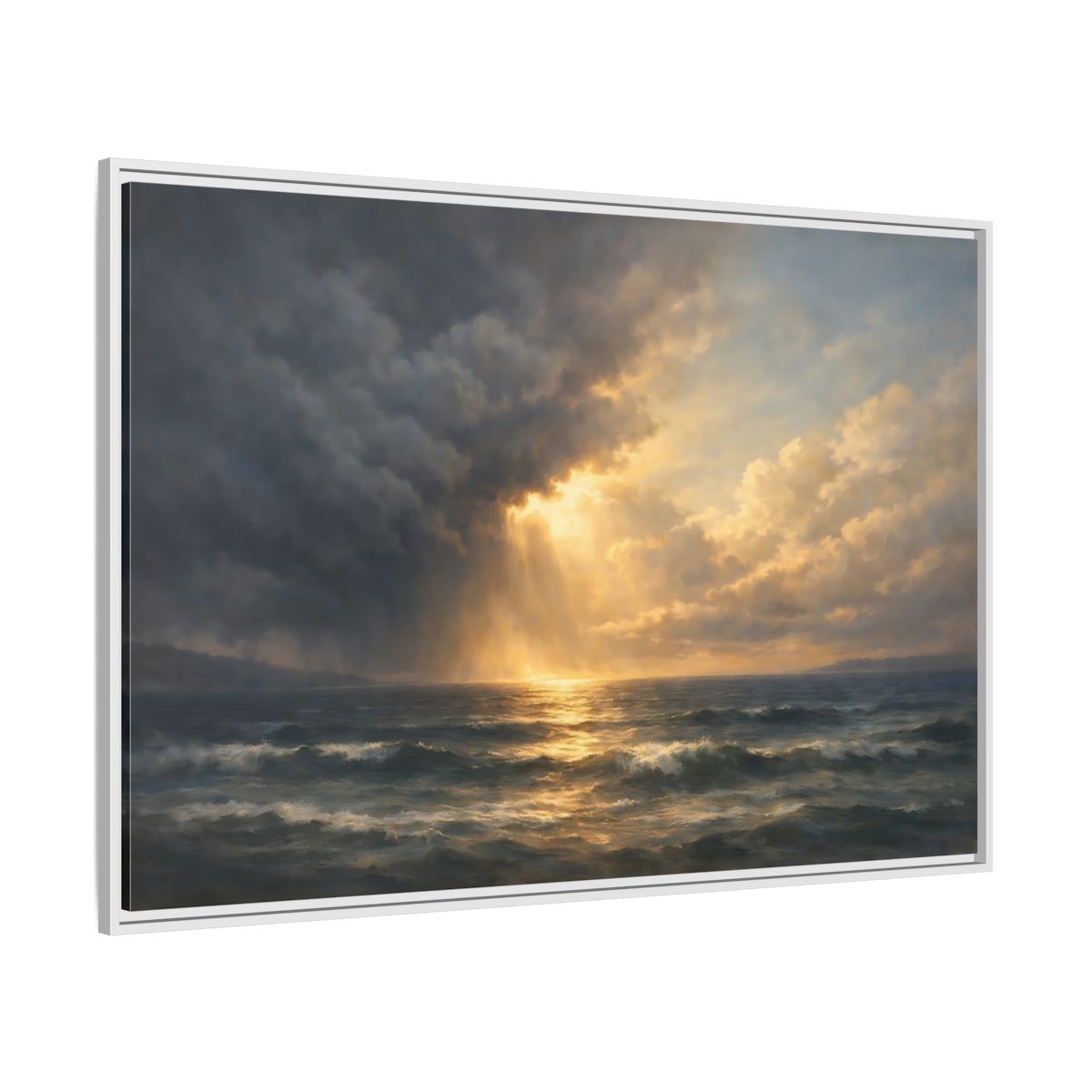Side Mockup 7. Nature Ocean Ocean Sunset shown as stretched canvas wall art