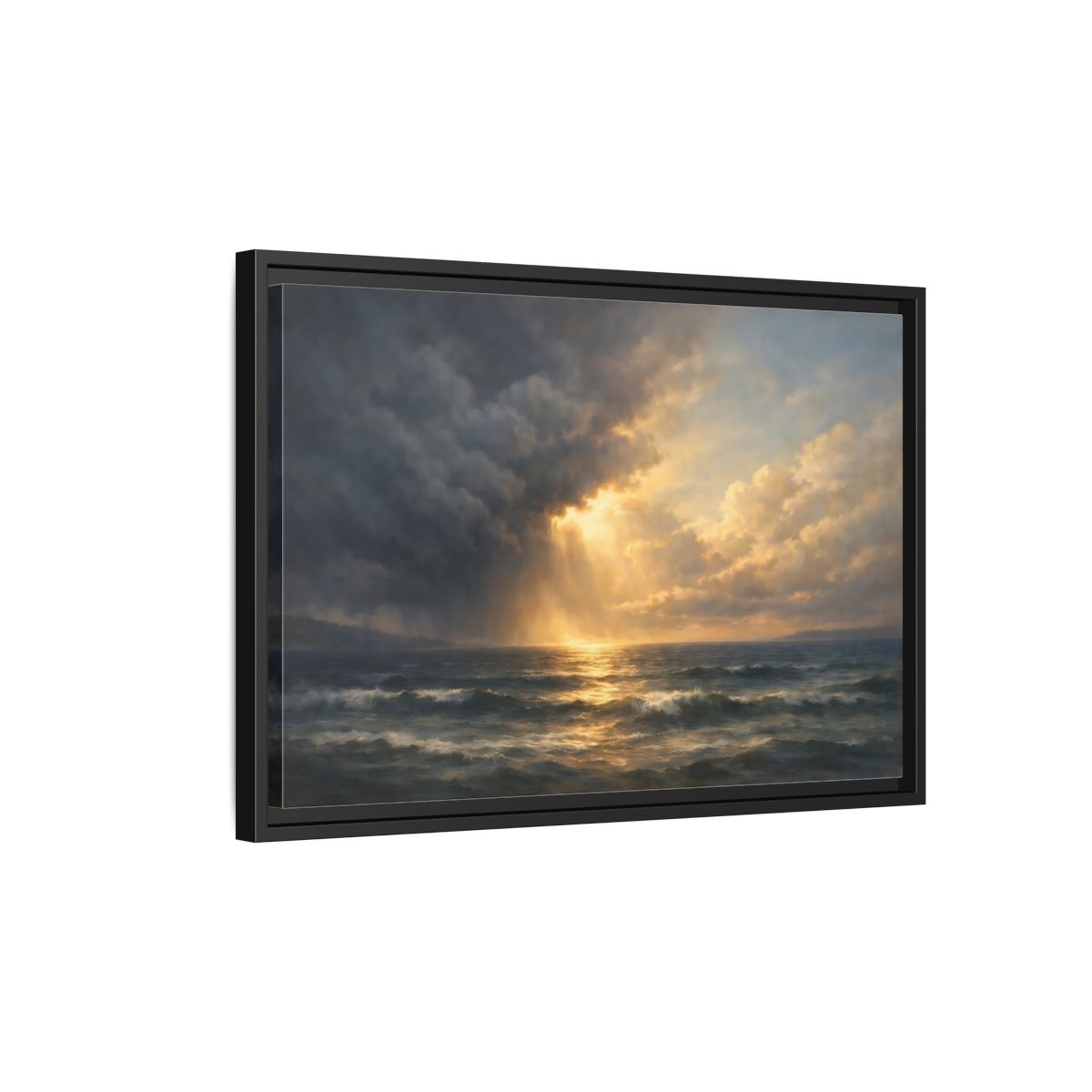Side Mockup 3. Nature Ocean Ocean Sunset shown as stretched canvas wall art