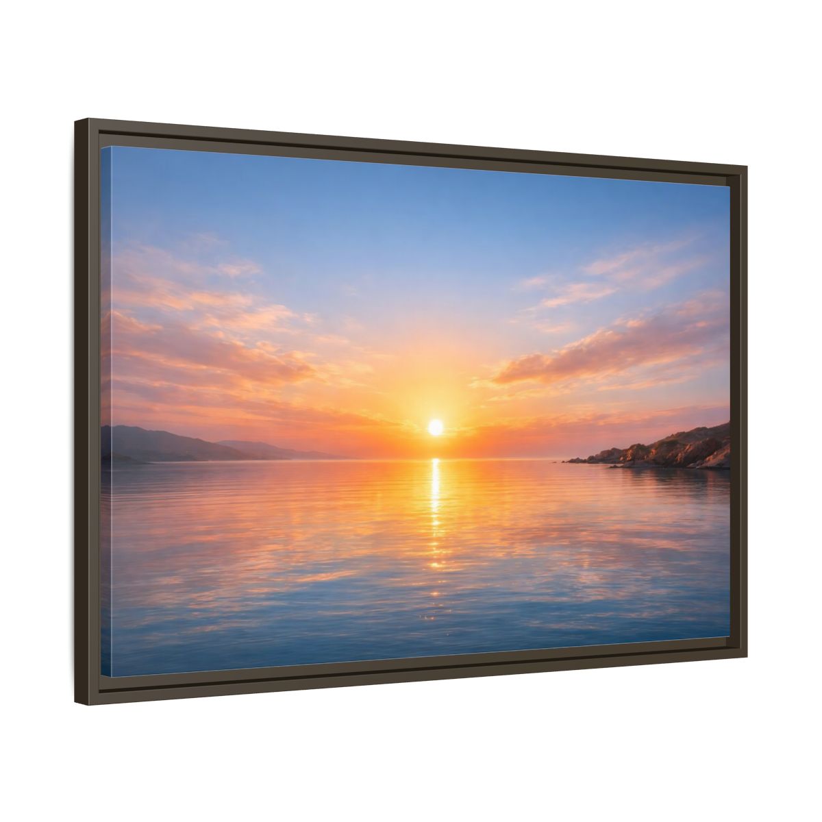 Side Mockup 11. Nature Ocean Sunset Ocean Sunset shown as stretched canvas wall art