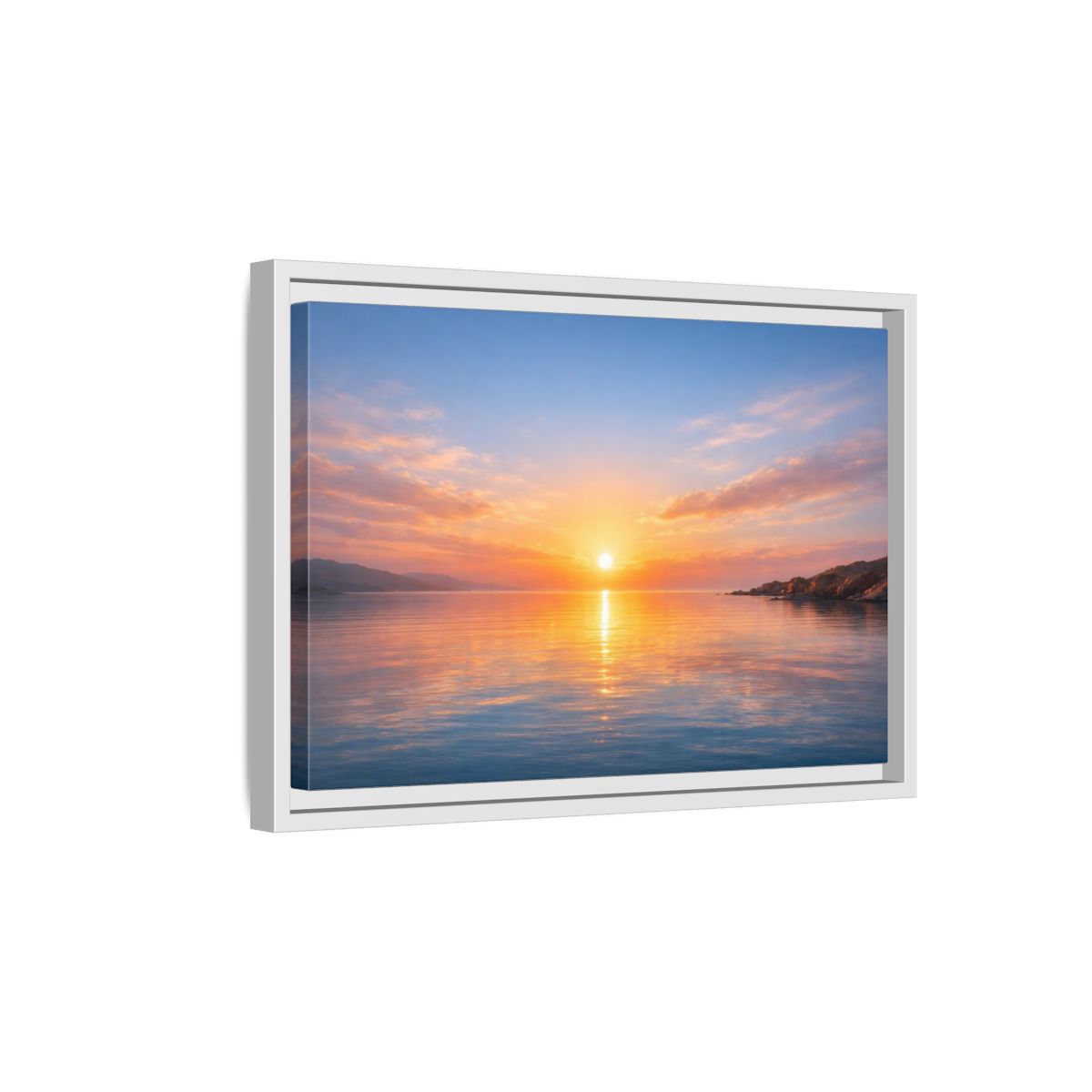 Side Mockup 4. Nature Ocean Sunset Ocean Sunset shown as stretched canvas wall art