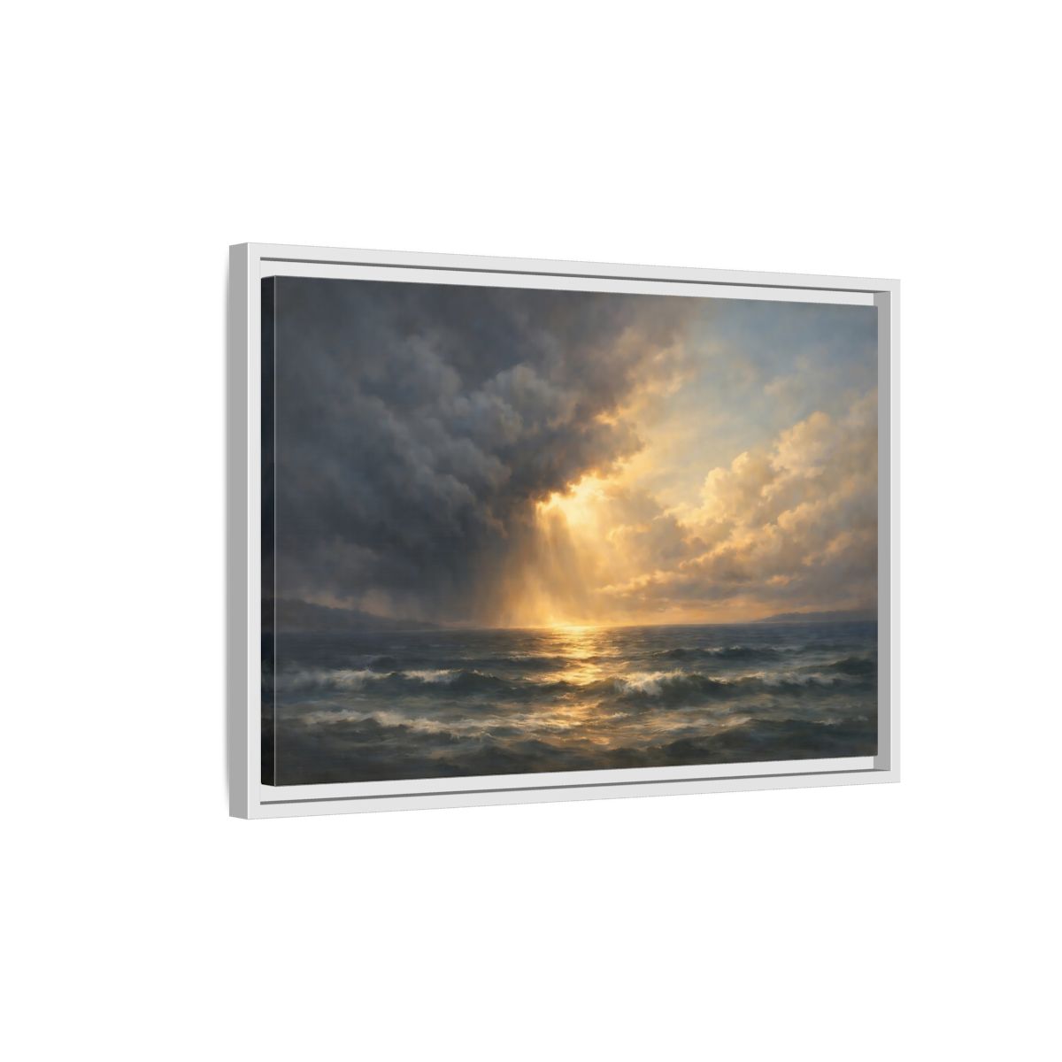 Side Mockup 1. Nature Ocean Ocean Sunset shown as stretched canvas wall art