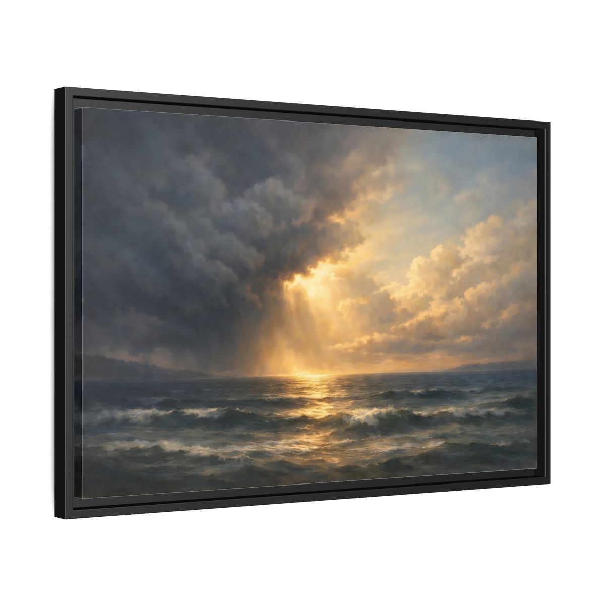 Side Mockup 14. Nature Ocean Ocean Sunset shown as stretched canvas wall art