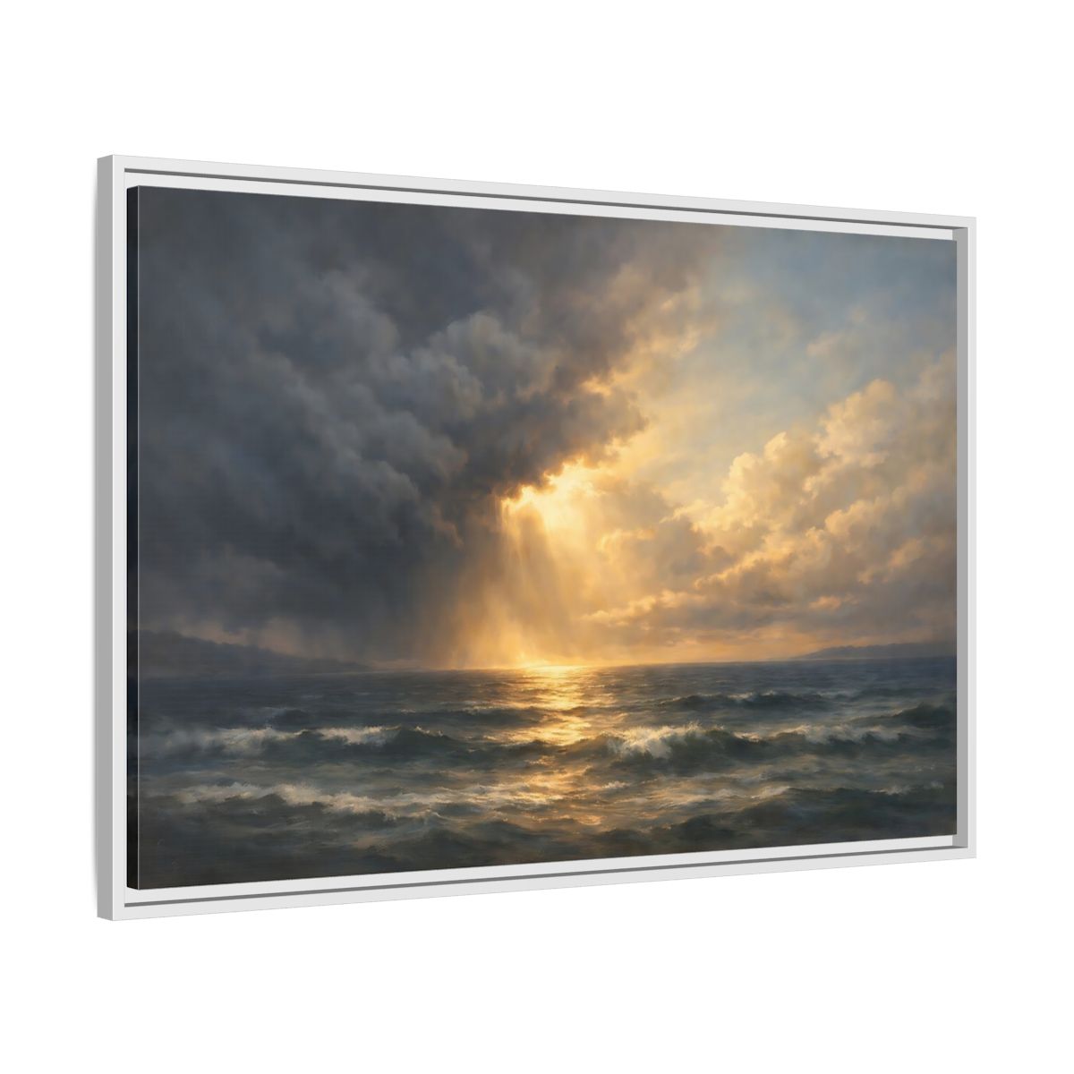 Side Mockup 8. Nature Ocean Ocean Sunset shown as stretched canvas wall art