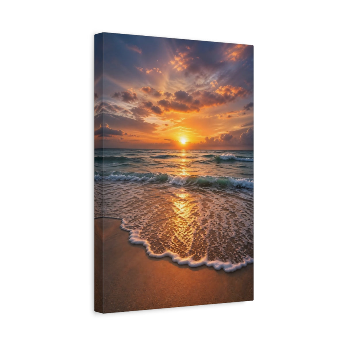 Side Mockup 4. Nature Ocean Sunset Golden Sunset Beach shown as stretched canvas wall art