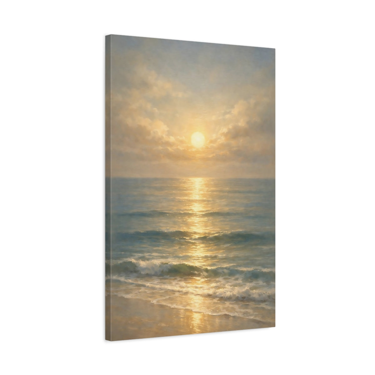Side Mockup 2. Nature Ocean Sunset Golden Ocean Sunset shown as stretched canvas wall art
