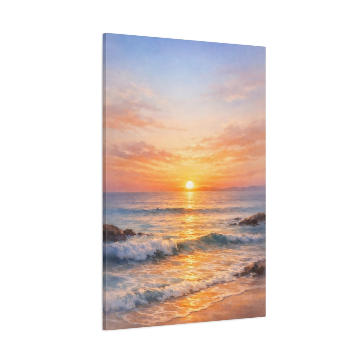 Main Mockup. Nature Ocean Sunset Golden Ocean Sunset shown as stretched canvas wall art