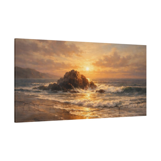 Main Mockup. Nature Ocean Sunset Golden Ocean Sunset shown as stretched canvas wall art