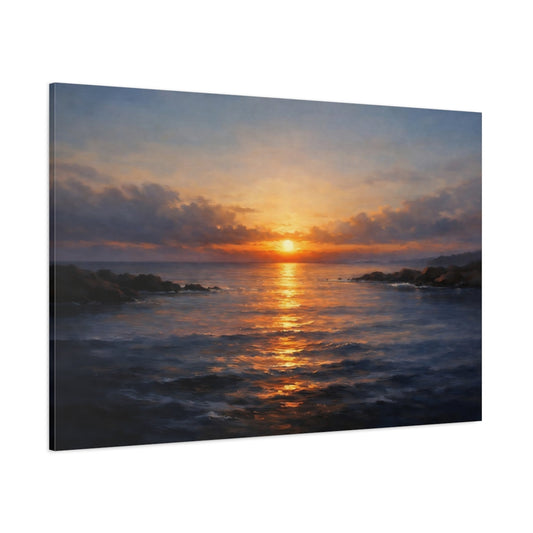 Main Mockup. Nature Ocean Sunset Golden Ocean Sunset shown as stretched canvas wall art