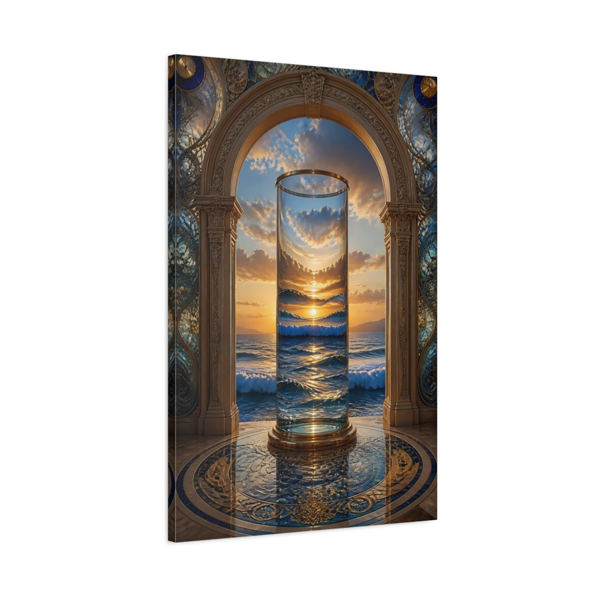 Main Mockup. Nature Ocean Sunset Golden Ocean Sunset shown as stretched canvas wall art