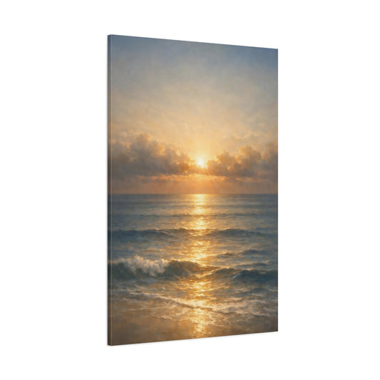 Main Mockup. Nature Ocean Sunset Golden Seascape shown as stretched canvas wall art