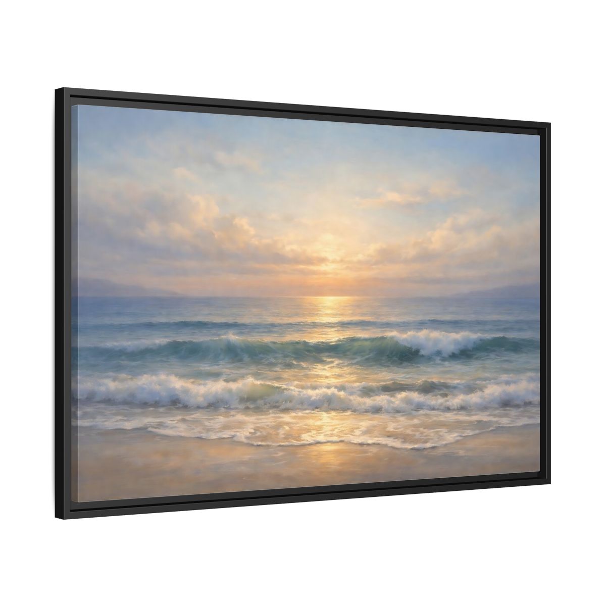Side Mockup 13. Nature Ocean Sunset Golden Seascape shown as stretched canvas wall art