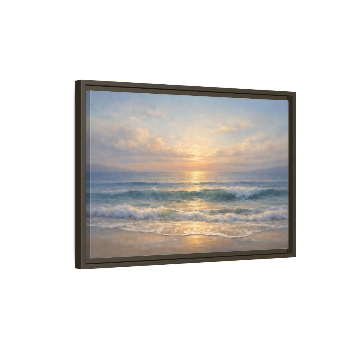 Side Mockup 2. Nature Ocean Sunset Golden Seascape shown as stretched canvas wall art