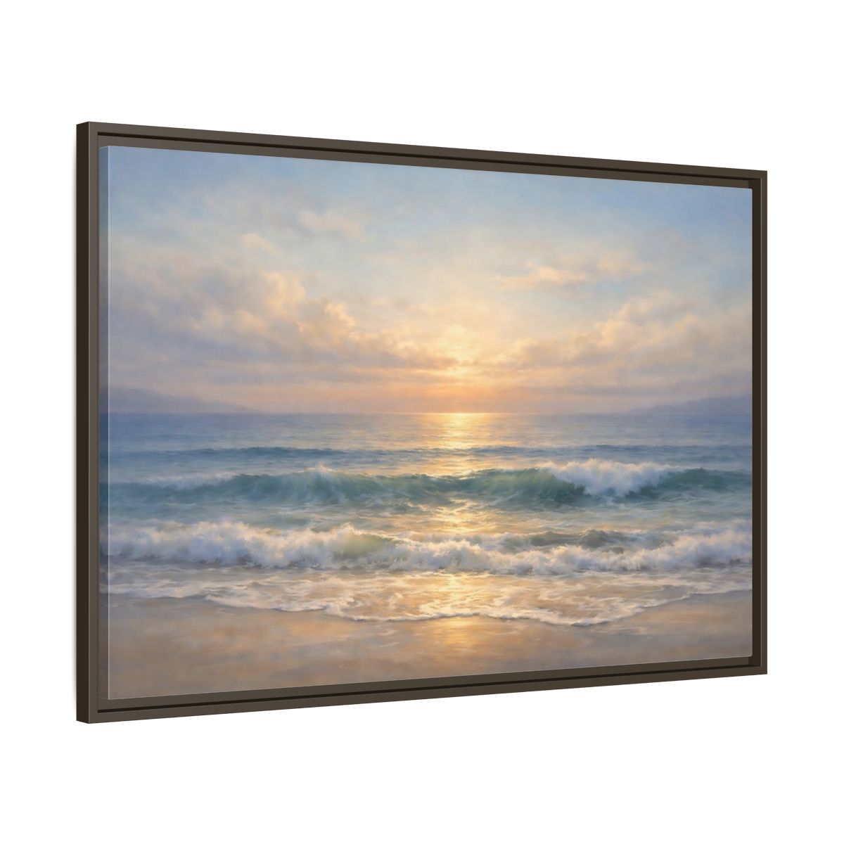 Side Mockup 9. Nature Ocean Sunset Golden Seascape shown as stretched canvas wall art