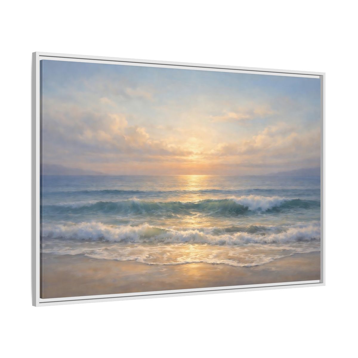 Side Mockup 7. Nature Ocean Sunset Golden Seascape shown as stretched canvas wall art